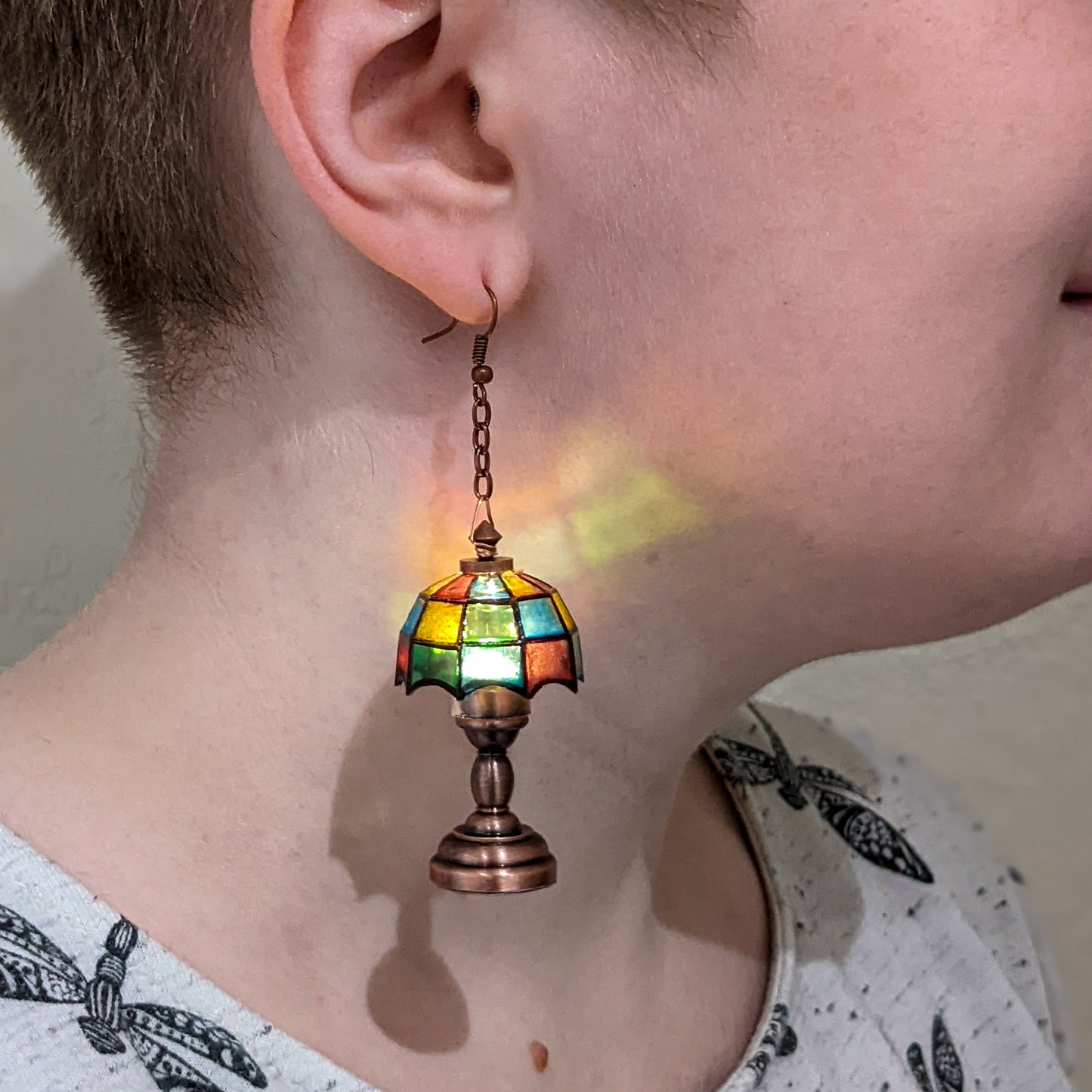 Functional Light Up Mini Tiffany Lamp Earrings