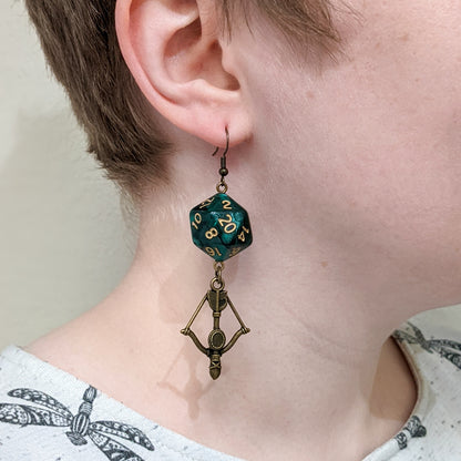 D20 DND Ranger Character Polyhedral Dice Earrings