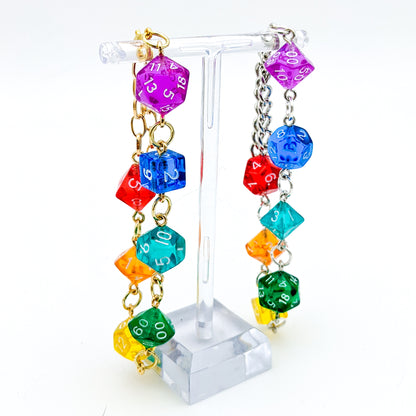 Polyhedral Dice Chakra Bracelet with Rainbow Dice