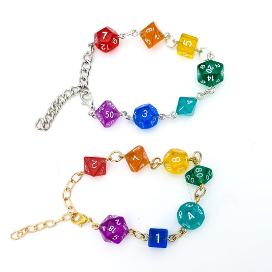 Polyhedral Dice Chakra Bracelet with Rainbow Dice