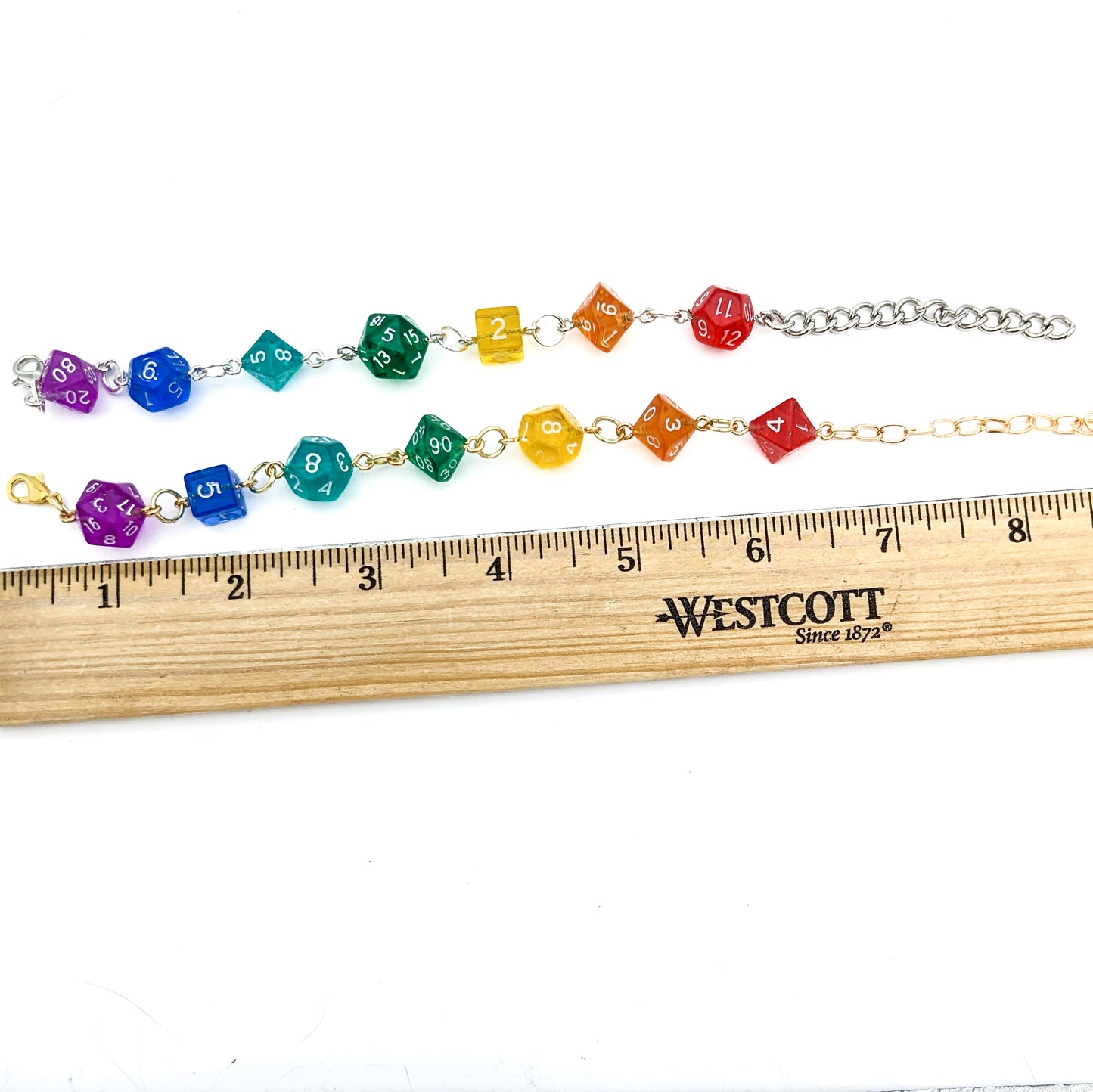 Polyhedral Dice Chakra Bracelet with Rainbow Dice