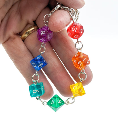 Polyhedral Dice Chakra Bracelet with Rainbow Dice