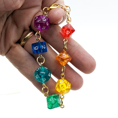 Polyhedral Dice Chakra Bracelet with Rainbow Dice