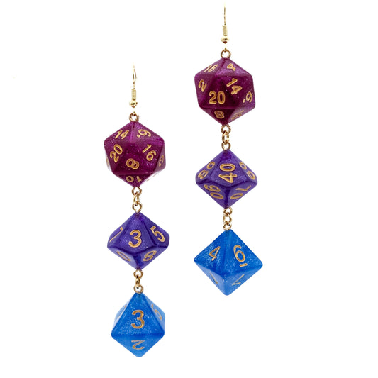 Bisexual Pride Polyhedral Dice Earrings - Geeky and Bold - For DND or RPG Lovers