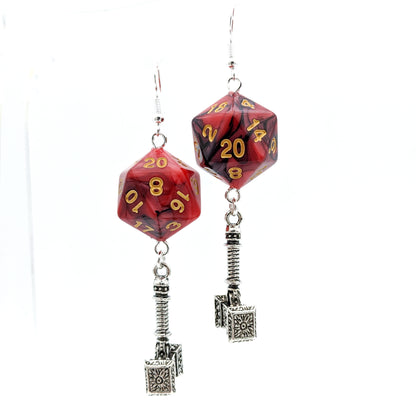 D20 Warhammer Earrings for Barbarians, Fighters, Paladins, Anyone Who Likes to Hit Stuff With Big Hammer