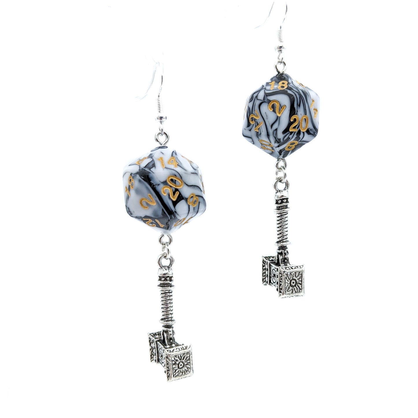 D20 Warhammer Earrings for Barbarians, Fighters, Paladins, Anyone Who Likes to Hit Stuff With Big Hammer