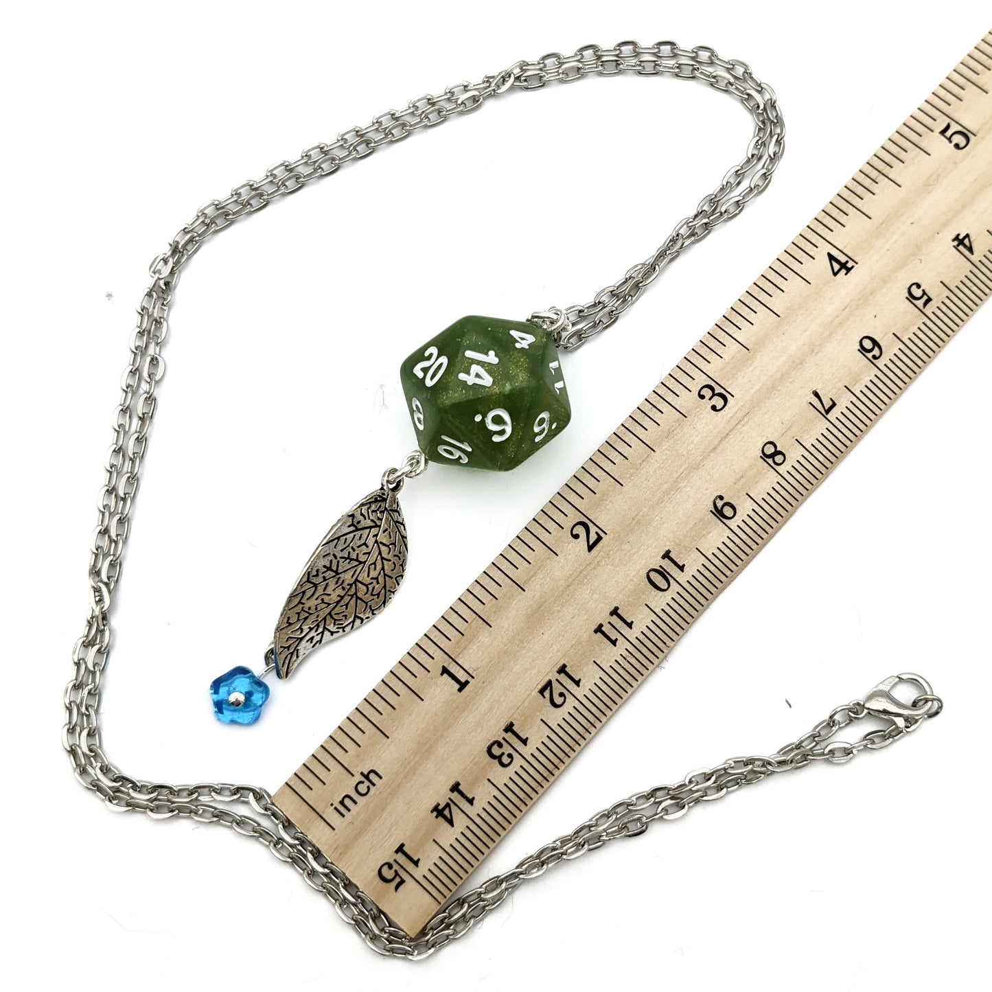 D20 Druid Dice Pendant - DND Green Leaf Necklace