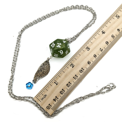 D20 Druid Dice Pendant - DND Green Leaf Necklace