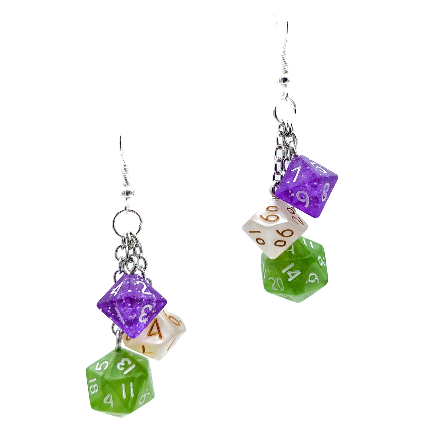 Mini Genderqueer Dice Earrings - Genderqueer Pride Flag Colors