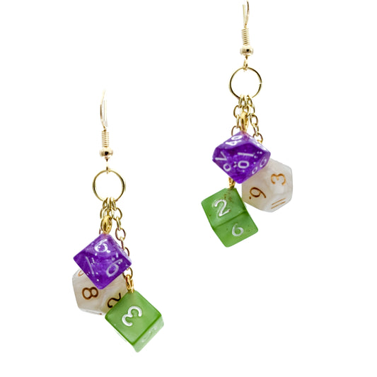 Mini Genderqueer Dice Earrings - Genderqueer Pride Flag Colors