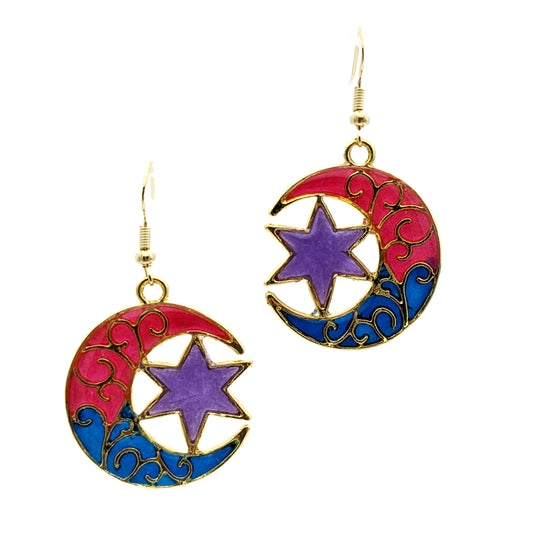 Bisexual Pride Moon Earrings