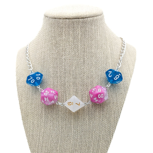 Trans Pride Flag Polyhedral Dice Necklace