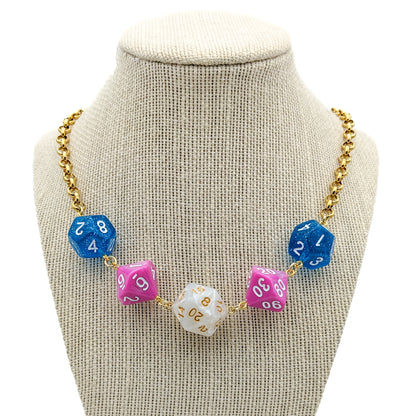 Trans Pride Flag Polyhedral Dice Necklace