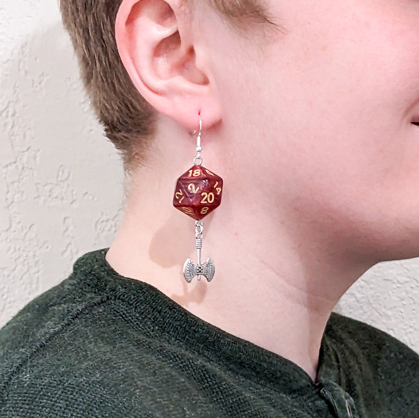 D20 Earrings with Labrys/Battle Axe Charms