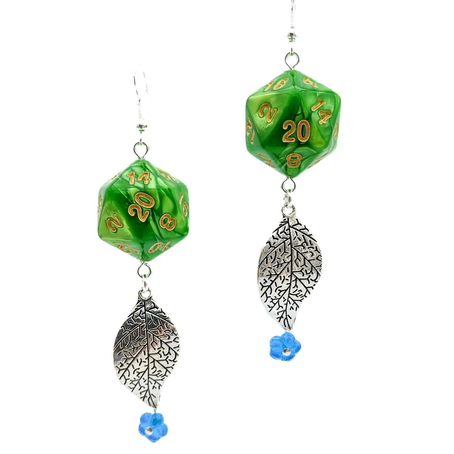 D20 DND Character Druid Dice Earrings - Leaf / Tree /Moon