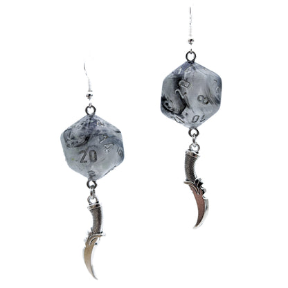 Black Smoke Dice Dagger Earrings for Rogue DND Characters