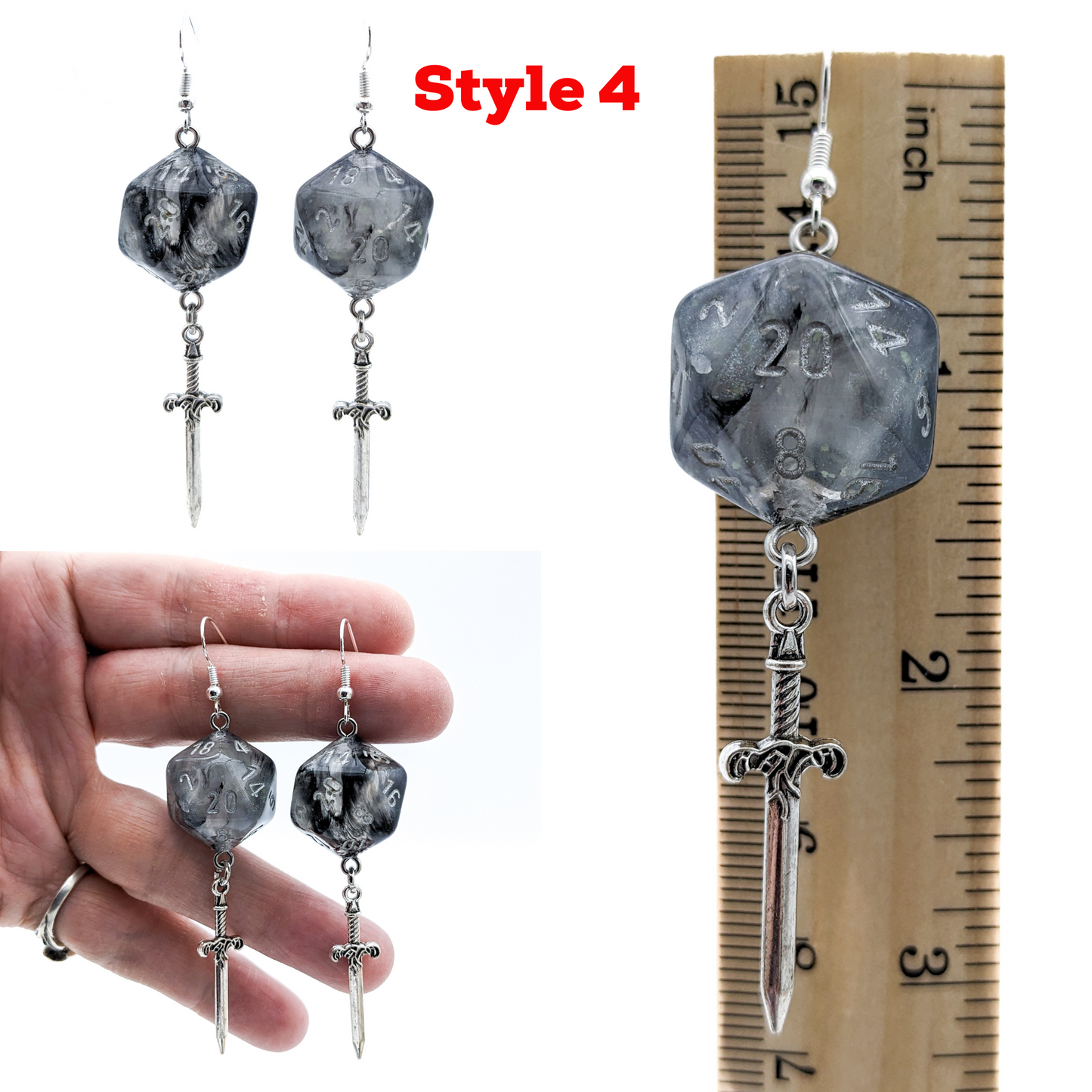 Black Smoke Dice Dagger Earrings for Rogue DND Characters