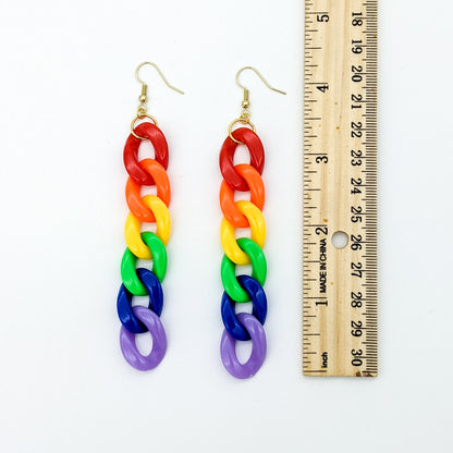 Kidcore Rainbow Chunky Chain Plastic Earrings - Gay Pride