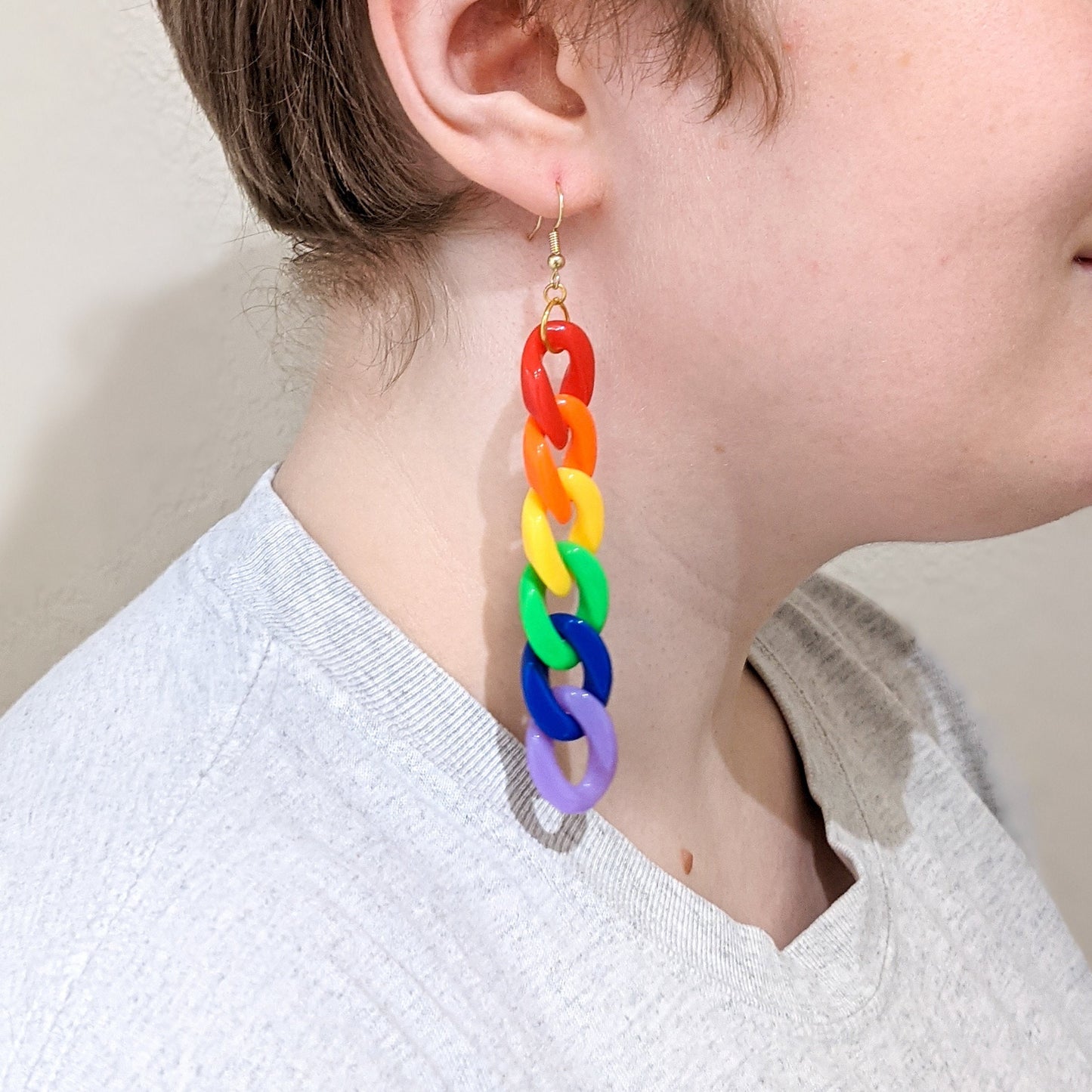 Kidcore Rainbow Chunky Chain Plastic Earrings - Gay Pride