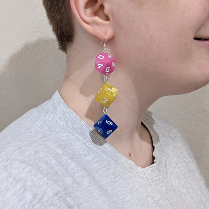 Pansexual Pride Dice Earrings - Standard Polyhedral Dice