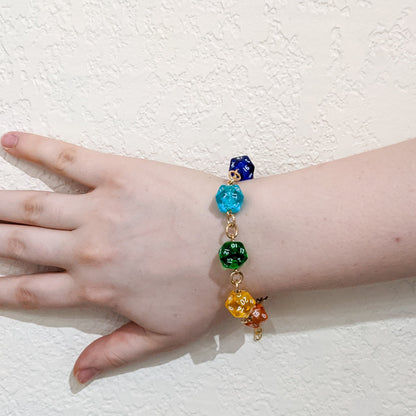 Polyhedral Dice Chakra Bracelet with Rainbow Dice