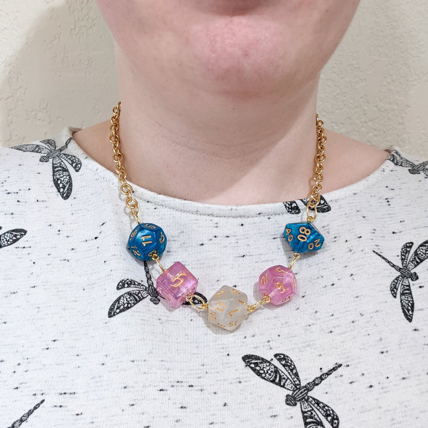 Trans Pride Flag Polyhedral Dice Necklace