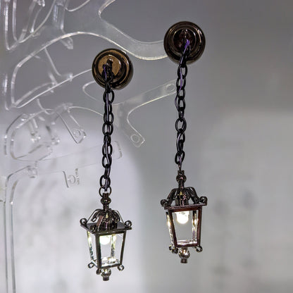 Functional Light Up Mini Hanging Lamp Stud Earrings - Gunmetal Black Lantern Jewelry