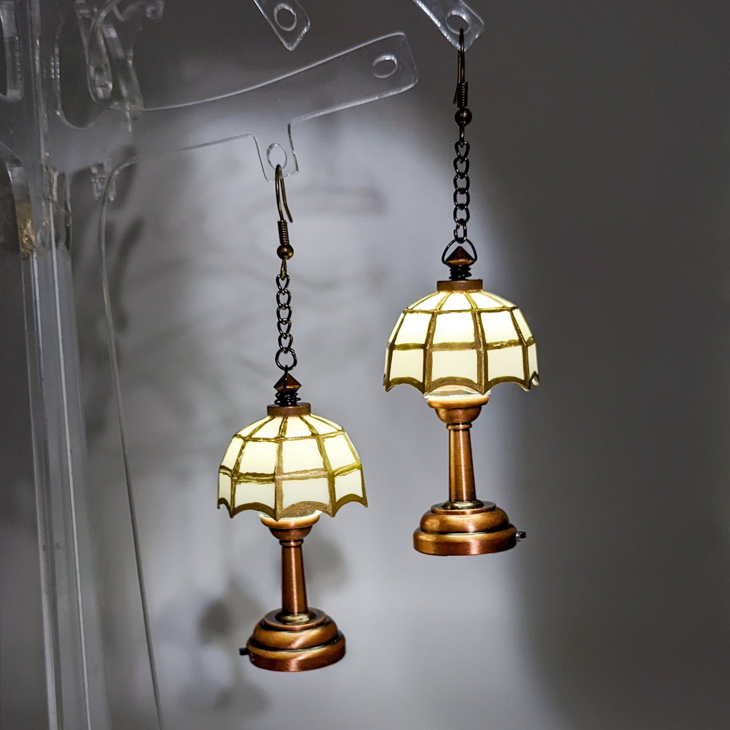 Functional Light Up Mini Tiffany Lamp Earrings