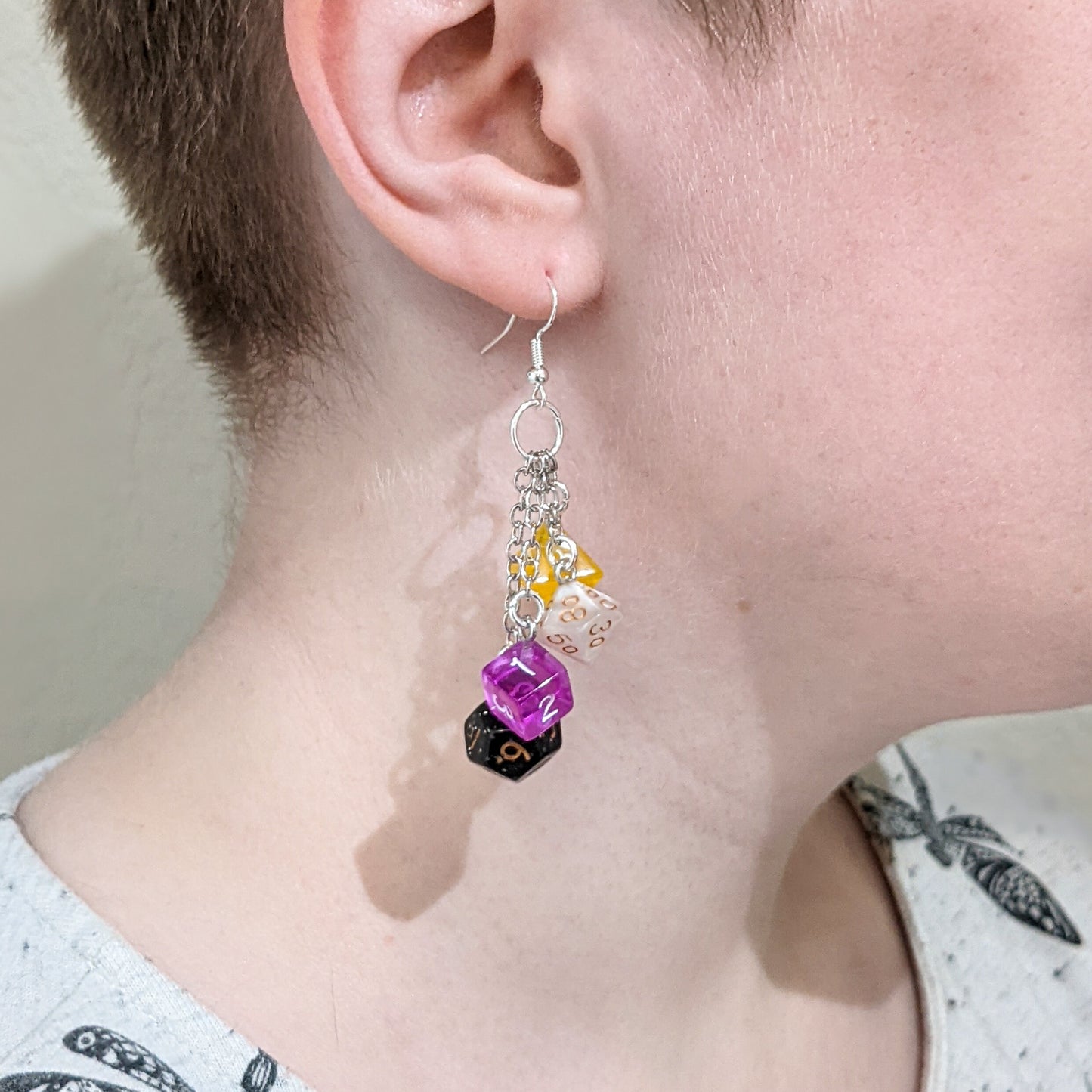 Mini Nonbinary Pride Polyhedral Dice Earrings - DND or Pathfinder