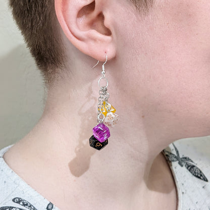 Mini Nonbinary Pride Polyhedral Dice Earrings - DND or Pathfinder