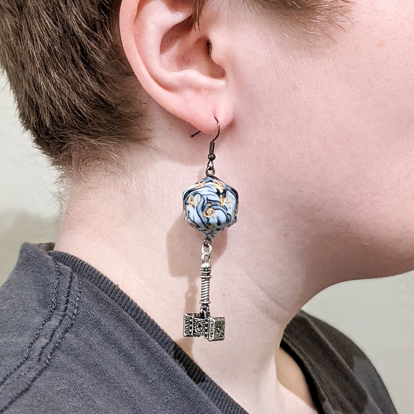 D20 Warhammer Earrings for Barbarians, Fighters, Paladins, Anyone Who Likes to Hit Stuff With Big Hammer