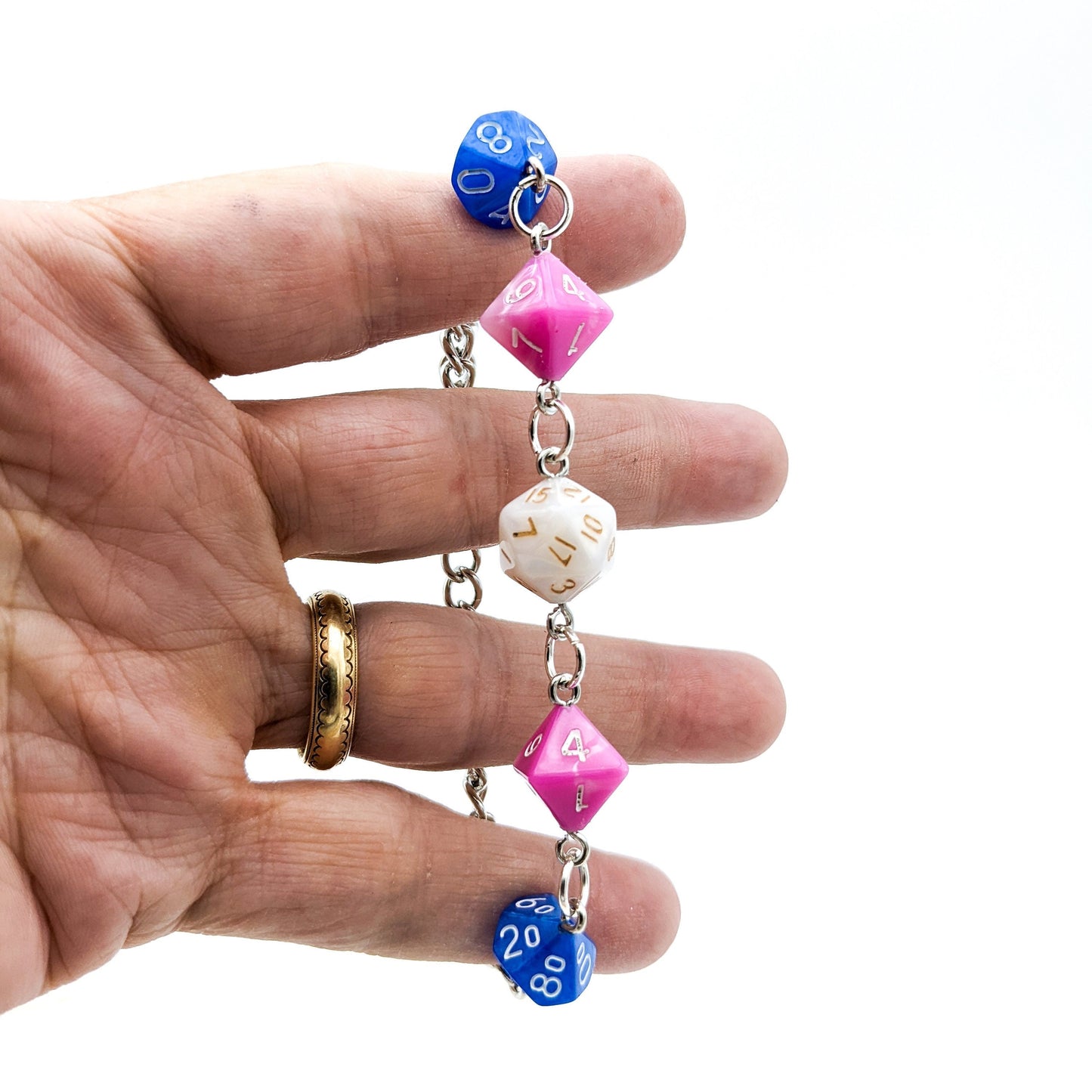 Trans Pride Dice Bracelet with Real Polyhedral Dice