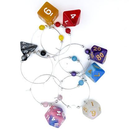 Colorful Dice Wine Charms - Rainbow D20 DND Dice or 7-Dice Set