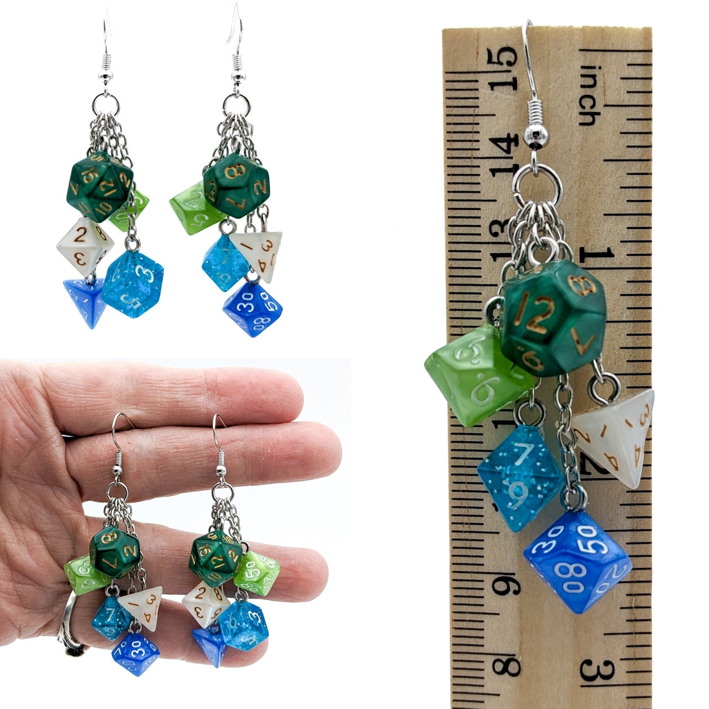 Gay Pride Dice Earrings with Mini Polyhedral Dice - Vincian Pride Flag MLM