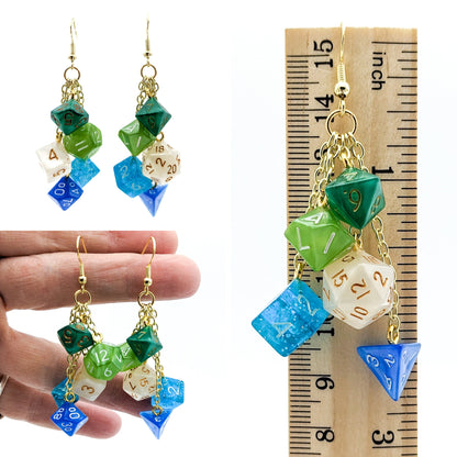 Gay Pride Dice Earrings with Mini Polyhedral Dice - Vincian Pride Flag MLM