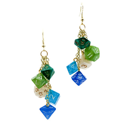 Gay Pride Dice Earrings with Mini Polyhedral Dice - Vincian Pride Flag MLM