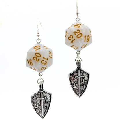 D20 Paladin Character Earrings - DND Dice Earrings w/ Shield