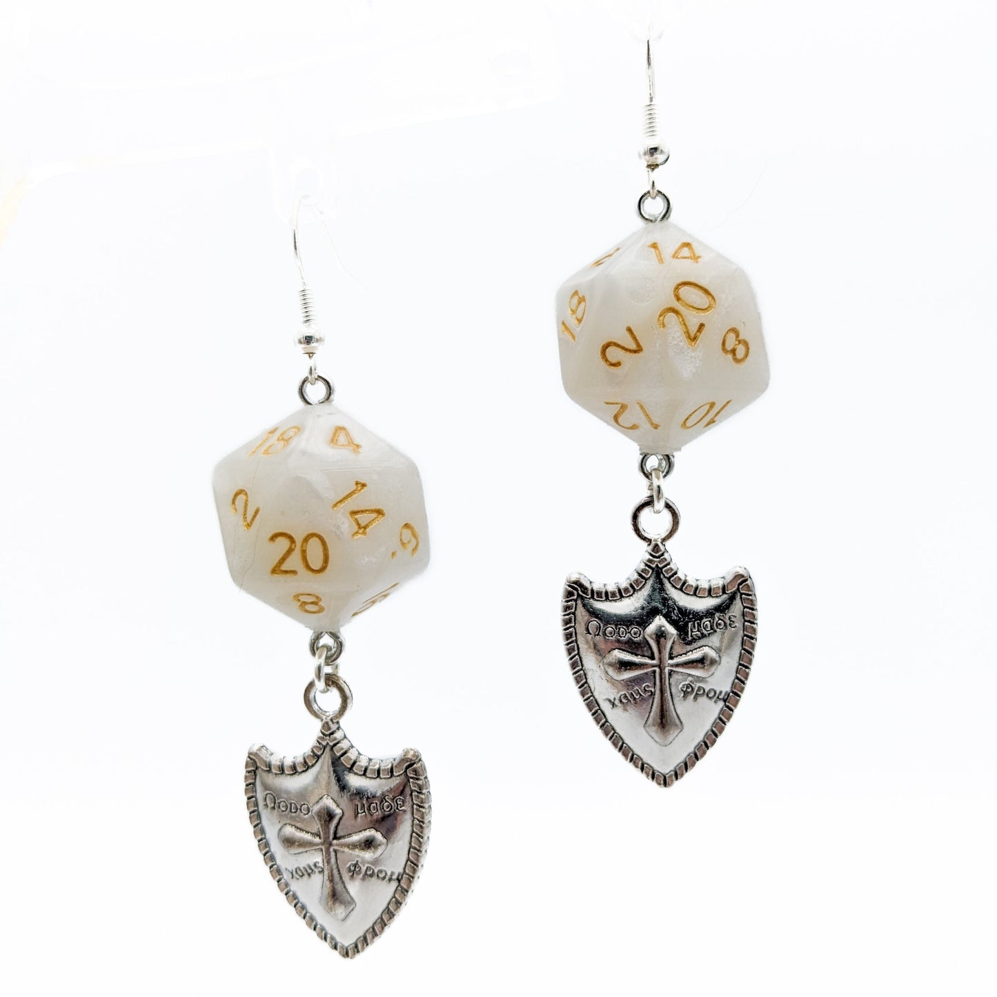 D20 Paladin Character Earrings - DND Dice Earrings w/ Shield