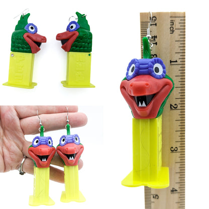 Functional Mini PEZ Earrings - Dinosaur PEZ Dispenser Minis - Cute Kidcore Nostalgia Earrings