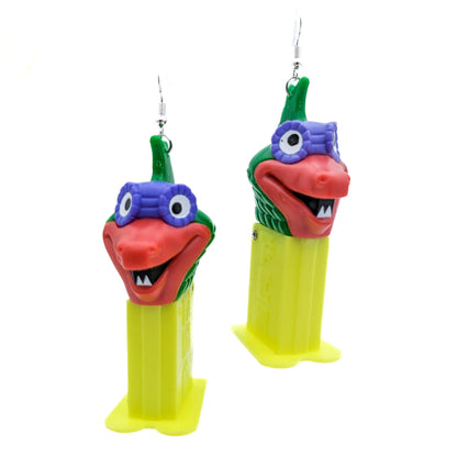 Functional Mini PEZ Earrings - Dinosaur PEZ Dispenser Minis - Cute Kidcore Nostalgia Earrings