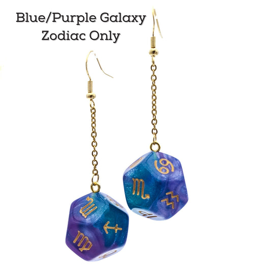 Astrology Dice Earrings - 12-Sided Polyhedral Dice with Zodiac Signs- Horoscope Earrings