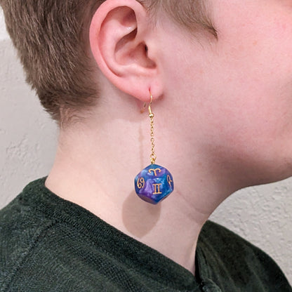 Zodiac & Planet Earrings - Polyhedral Dice with Astrology Signs/Astronomy Symbols