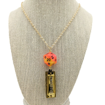 D20 Bard Harmonica Necklace - Functional Mini Harmonica Pendant - TTRPG Jewelry