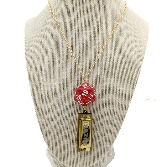 D20 Bard Harmonica Necklace - Functional Mini Harmonica Pendant - TTRPG Jewelry