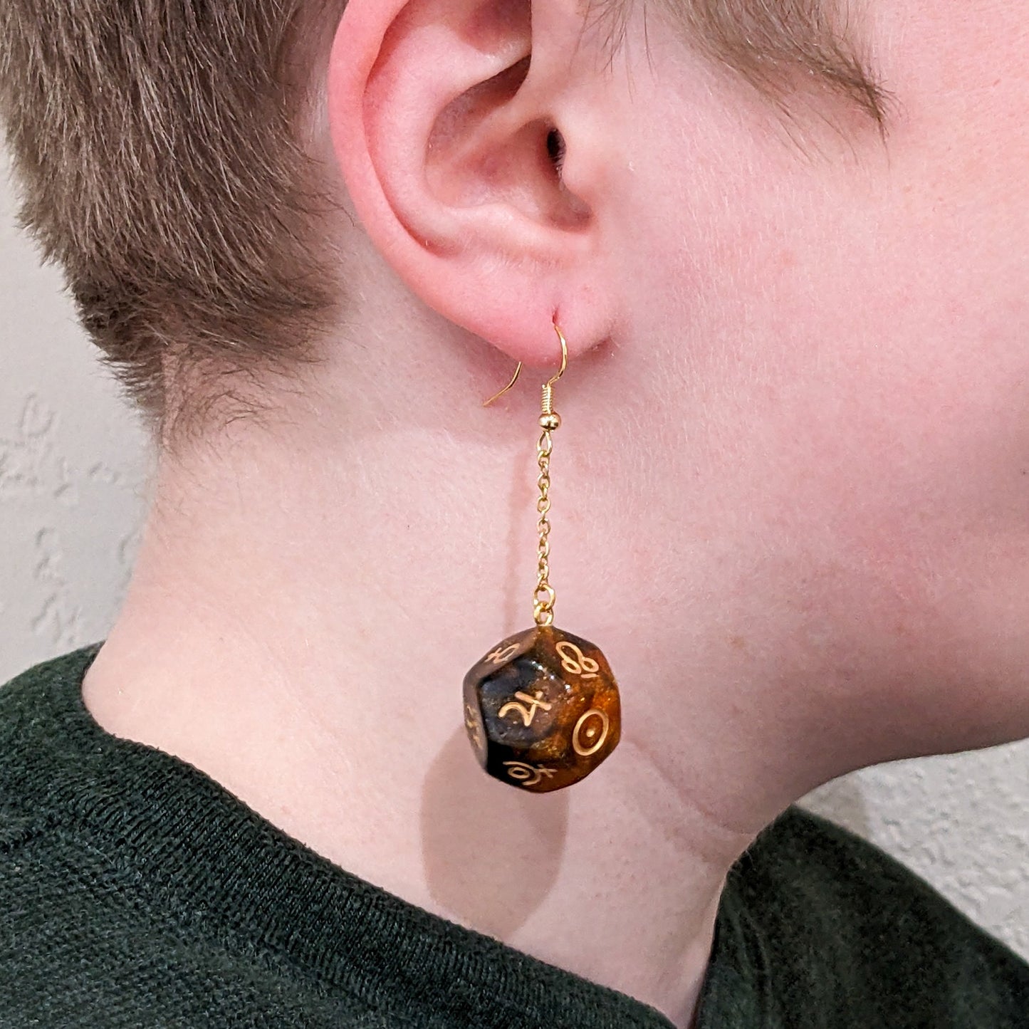 Planet Dice Earrings - Polyhedral Dice with Astronomy Symbols - Astrology Signs Symbols