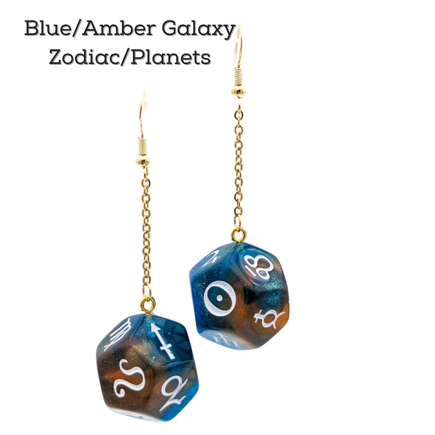 Zodiac & Planet Earrings - Polyhedral Dice with Astrology Signs/Astronomy Symbols