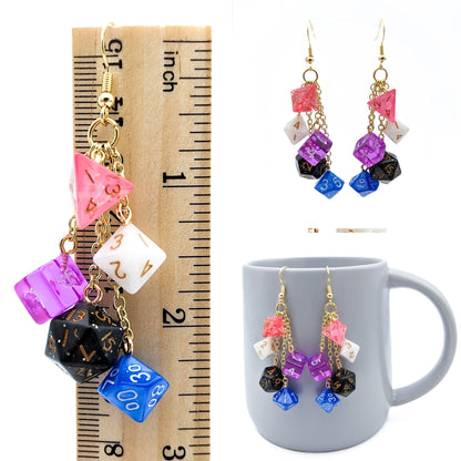 Mini Genderfluid Pride Dice Earrings - DND or Pathfinder