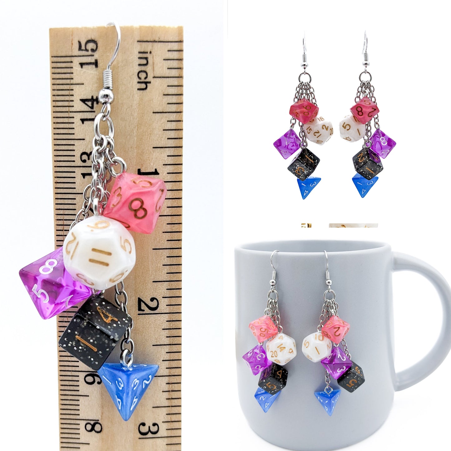 Mini Genderfluid Pride Dice Earrings - DND or Pathfinder