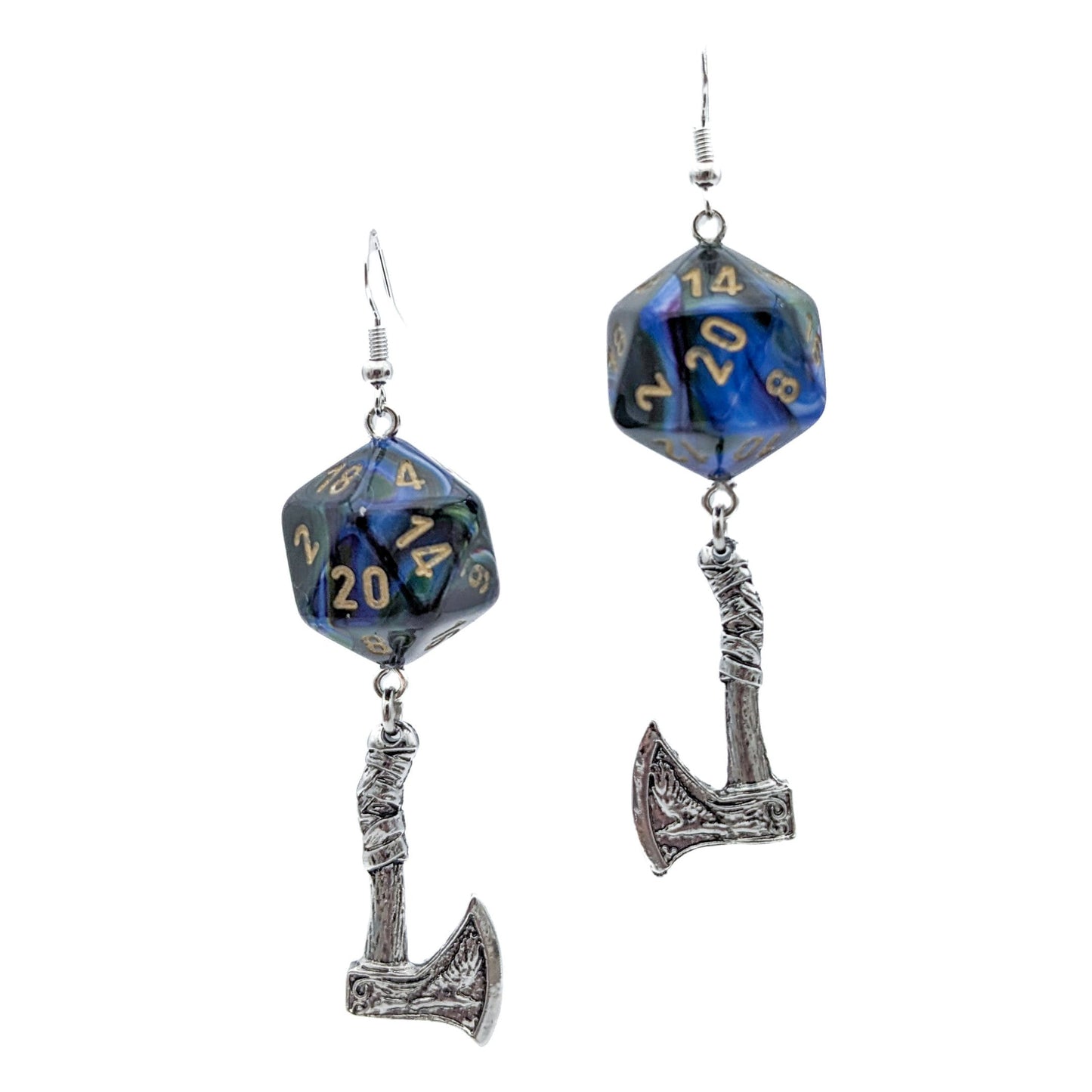 D20 Axe DND Dice Earrings - TTRPG Battle Axe Wielder Jewelry