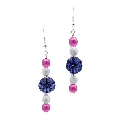 Beaded Sapphic Pride Flag Earrings with Purple Flower